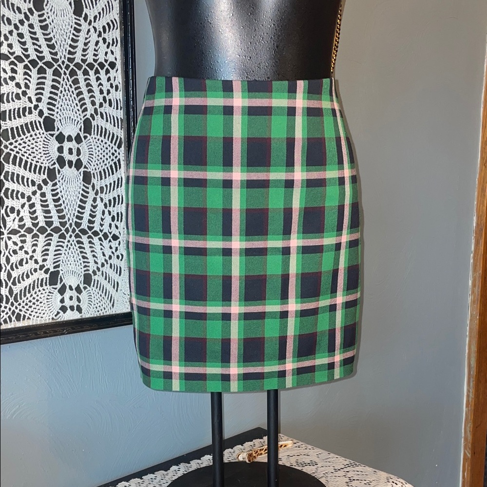 Express Green Plaid Mini Skirt